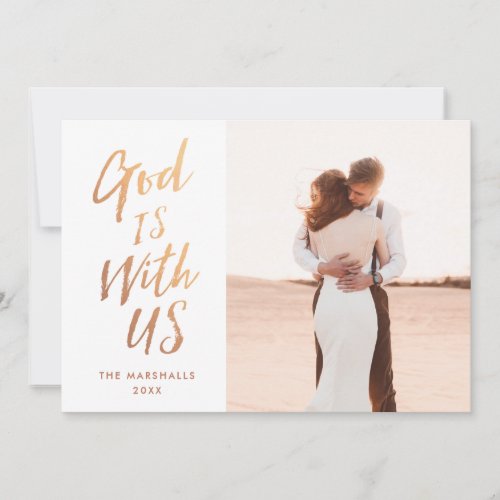 God is With Us Gold Religious Photo Christmas Card