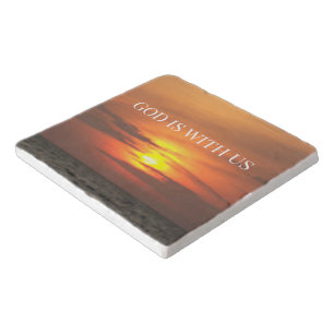 God is With Us Minimalist Sunrise Photo Design Trivet