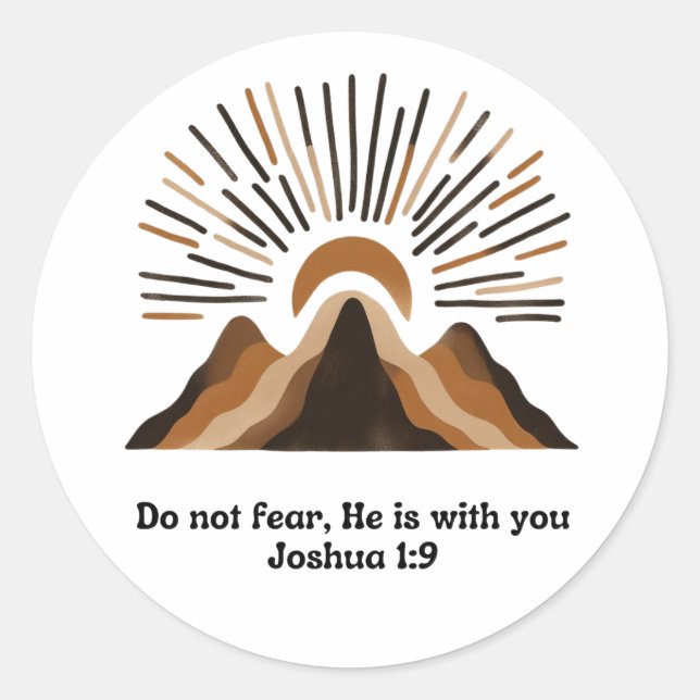 God is with you – Joshua 1:9 | Boho mountains, min Classic Round Sticker (Front)