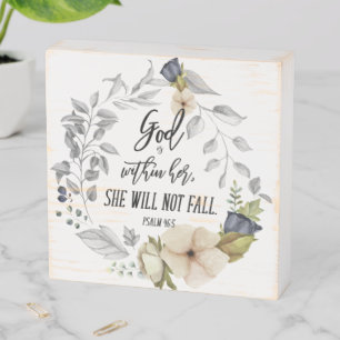 God Is Within Her Bible Verse Elegant Floral Wooden Box Sign
