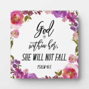 God Is Within Her Bible Verse Pink Floral Wreath Plaque