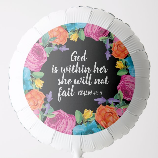 God is Within Her Christian Black Pink Floral  Balloon (Front)