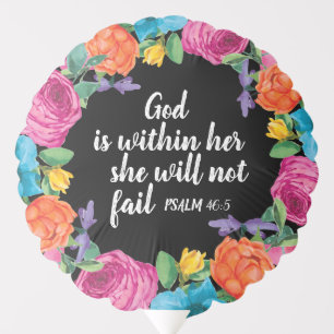 God is Within Her Christian Black Pink Floral Balloon