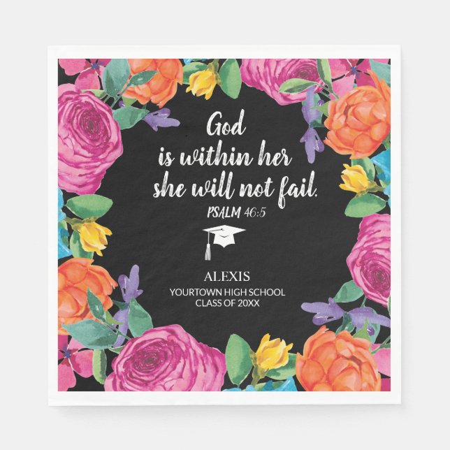 God is Within Her Christian Graduation  Napkins (Front)