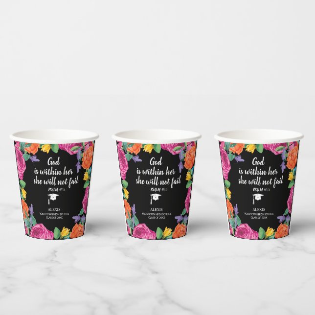 God is Within Her Christian Graduation  Paper Cups (Multi)
