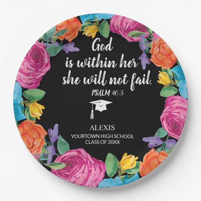 God is Within Her Christian Graduation  Paper Plates (Front)