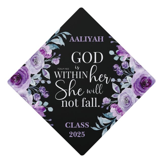 God is within her Floral Personalize Tassel Topper (Front)