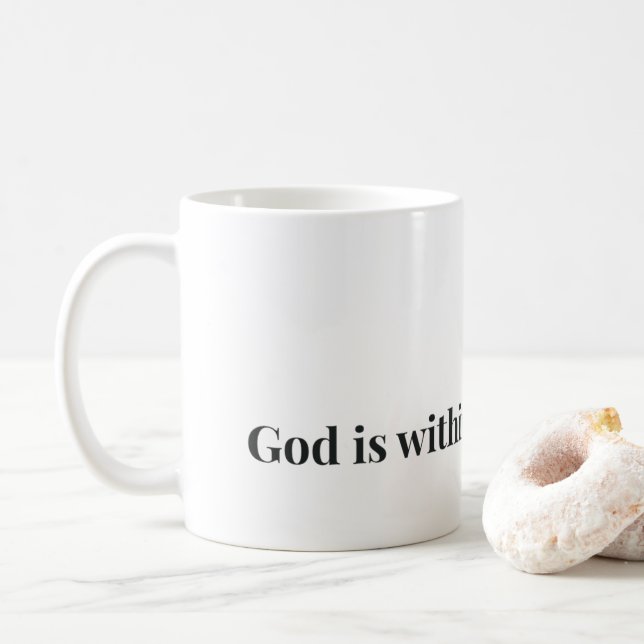 God Is Within Her Mug Christian Bible Verse Coffee (With Donut)