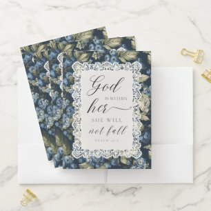 God Is Within Her Psalm 46:5 Elegant Blue Floral Pocket Folder