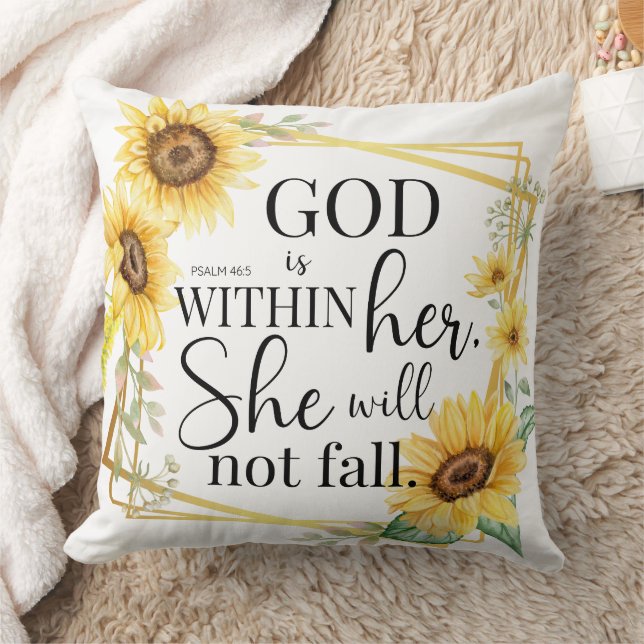 God is within her - Psalm 46:5 Sunflower Christian Throw Pillow (Blanket)