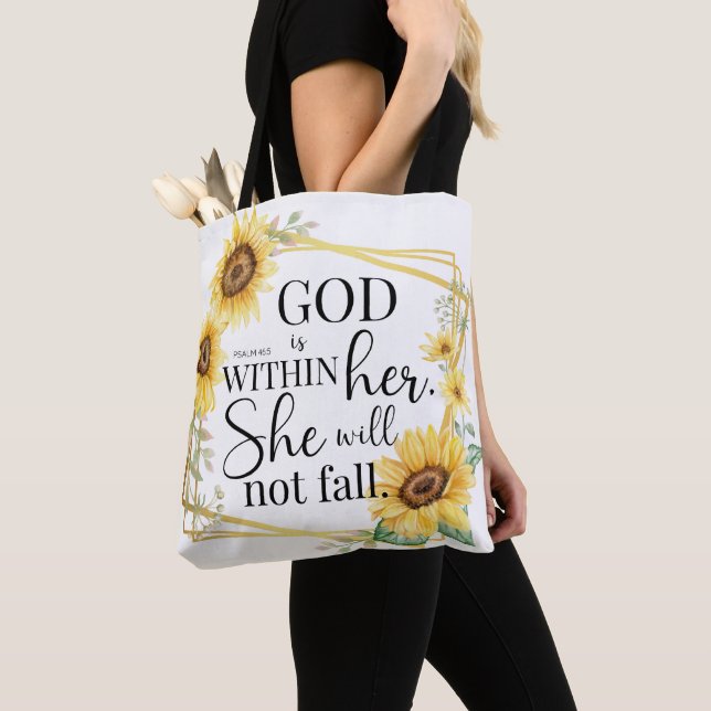 God is within her - Psalm 46:5 Sunflower Christian Tote Bag (Close Up)