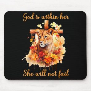 God Is Within Her She Will Not Fail Lioness Cross  Mouse Pad