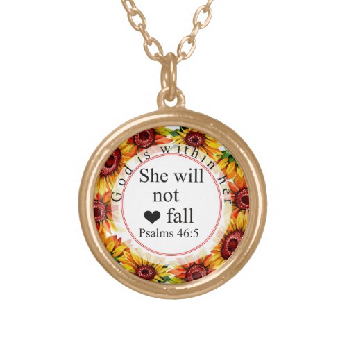 God Is Within Her She Will Not Fall Bible Verse Gold Plated Necklace
