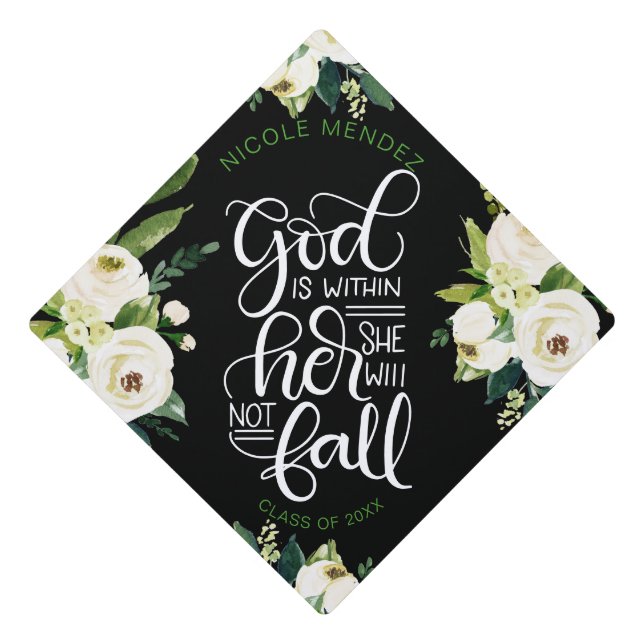 God is within her, she will not fall - Empowering Graduation Cap Topper (Front)