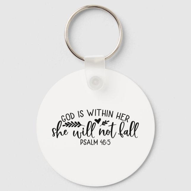 God Is Within Her She Will Not Fall Keychain (Front)