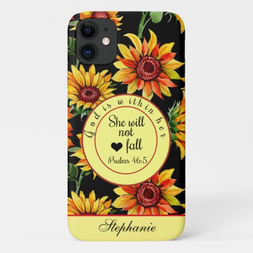 God Is Within Her She Will Not Fall Sunflower iPhone 11 Case