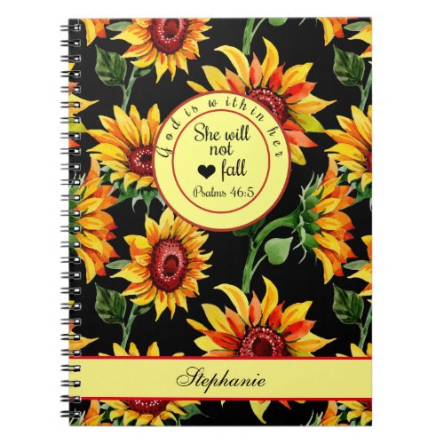 God Is Within Her She Will Not Fall Sunflower Notebook