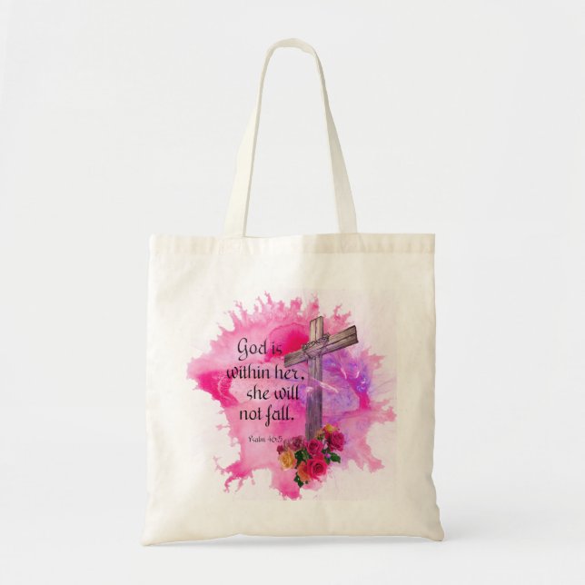 God is within her she will not fall tote bag (Front)