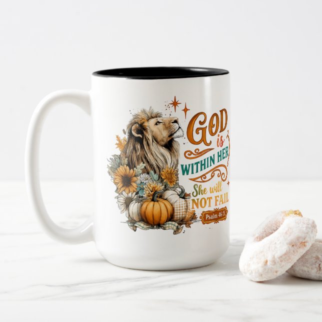 God Is Within Her...  Two-Tone Coffee Mug (With Donut)