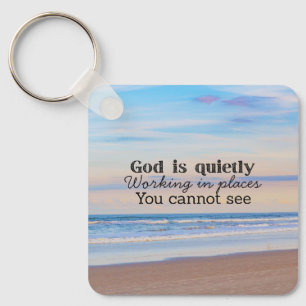 God is working Christian typography Biblical Keychain