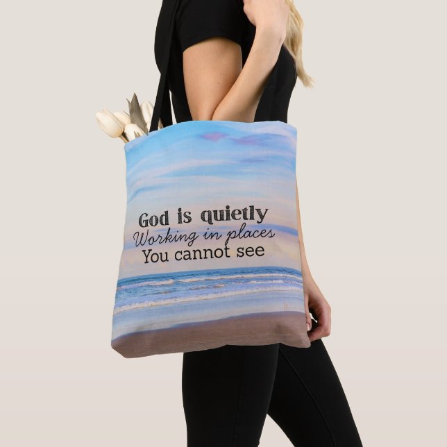 God is working Christian typography Biblical  Tote Bag (Close Up)