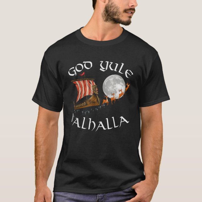 God J l Good Yule Christmas Viking Ship With Reind T-Shirt (Front)