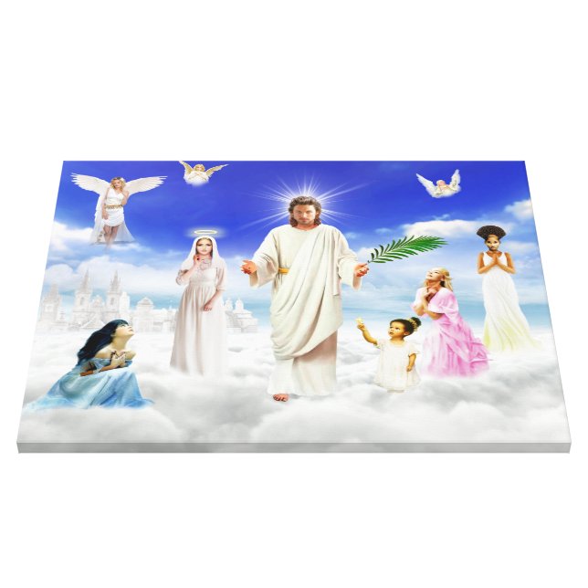 God Jesus Christ With Angels Canvas Wall Print Art Angels Lovers