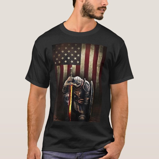 God Jesus Christian American Flag Knight Templar P T-Shirt (Front)