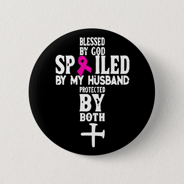God Jesus Pink Ribbon Husband Wife Breast Cancer Button (Front)