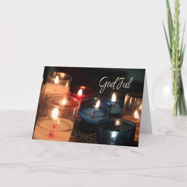 God Jul Burning candles christmas Holiday Card (Front)