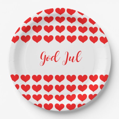 God Jul Christmas Party Nordic Red White Pattern Paper Plates