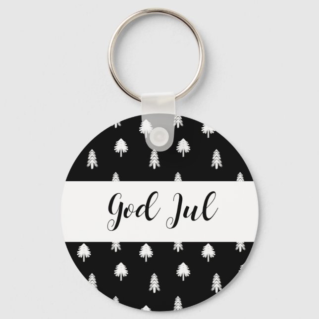God Jul Christmas Scandinavian black pattern gift Keychain (Front)