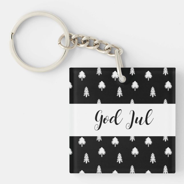 God Jul Christmas Scandinavian black pattern gift Keychain (Front)