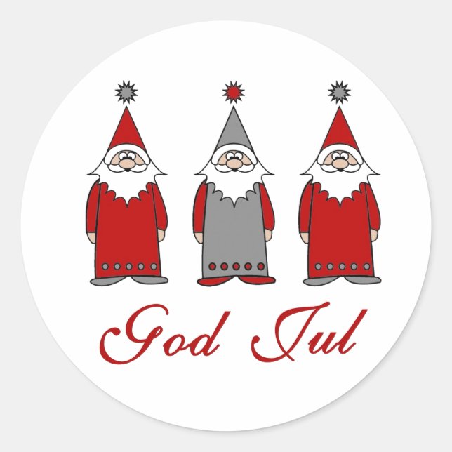 God Jul | Cute Funny Tomten Norwegian Christmas Classic Round Sticker (Front)