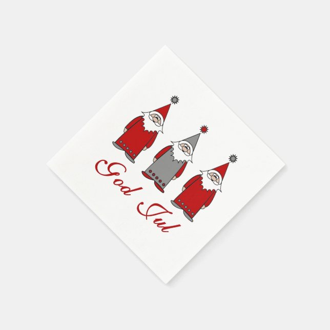 God Jul | Cute Funny Tomten Norwegian Christmas Napkins (Corner)