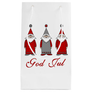 God Jul   Cute Funny Tomten Norwegian Christmas Small Gift Bag