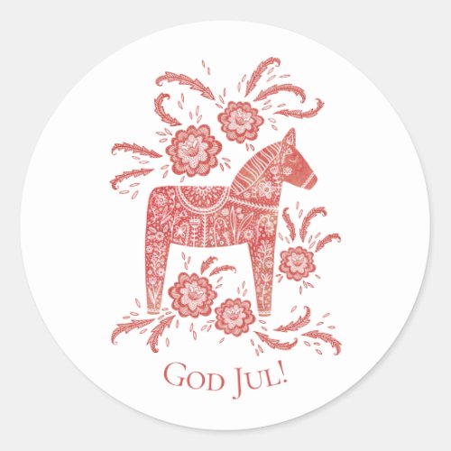 God Jul Dala Horse Red Holidays Classic Round Sticker