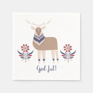 God Jul Deer and Flowers Nordic Design Christmas Paper Napkins