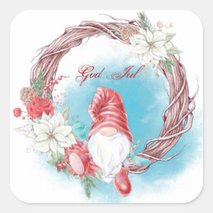 God Jul Gnome Wreath Square Sticker