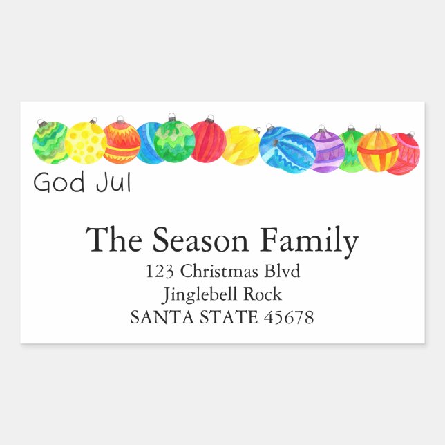 God Jul handpainted watercolor label (Front)