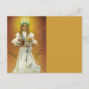 God Jul!  Lucia Child with Treats Postcard