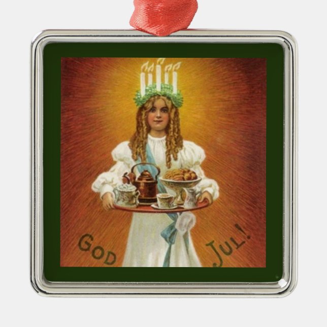 God Jul! Lucia with treats Metal Ornament (Front)