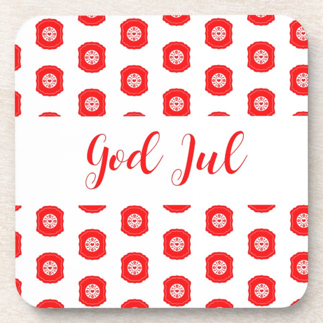 God Jul Merry Christmas Scandinavian pattern gift Beverage Coaster (Front)