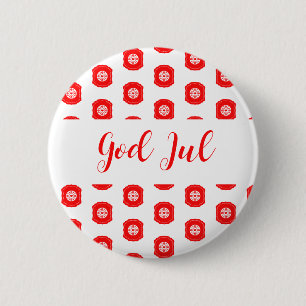 God Jul Merry Christmas Scandinavian pattern gift Button
