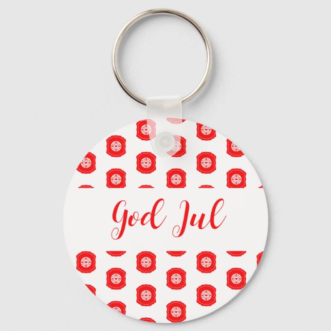 God Jul Merry Christmas Scandinavian pattern gift Keychain (Front)