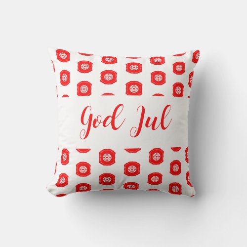 God Jul Merry Christmas Scandinavian pattern gift Throw Pillow