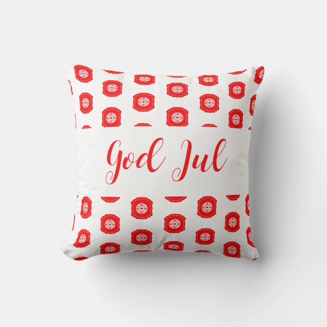 God Jul Merry Christmas Scandinavian pattern gift Throw Pillow (Front)