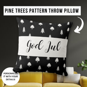 God Jul Merry Christmas Scandinavian pattern gift Throw Pillow