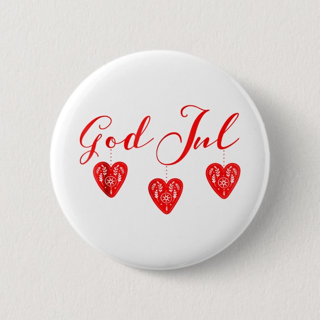 God jul merry christmas sweden norway red hearts.p button (Front)