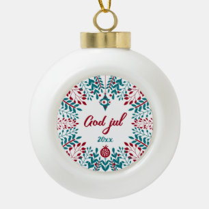God jul, Norwegian Christmas Greeting Ceramic Ball Christmas Ornament